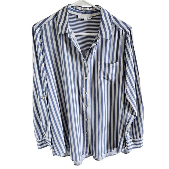 Jane + Delancey Woman Size L Rayon Varied Stripes Button Up Tunic Button Back - Picture 1 of 8